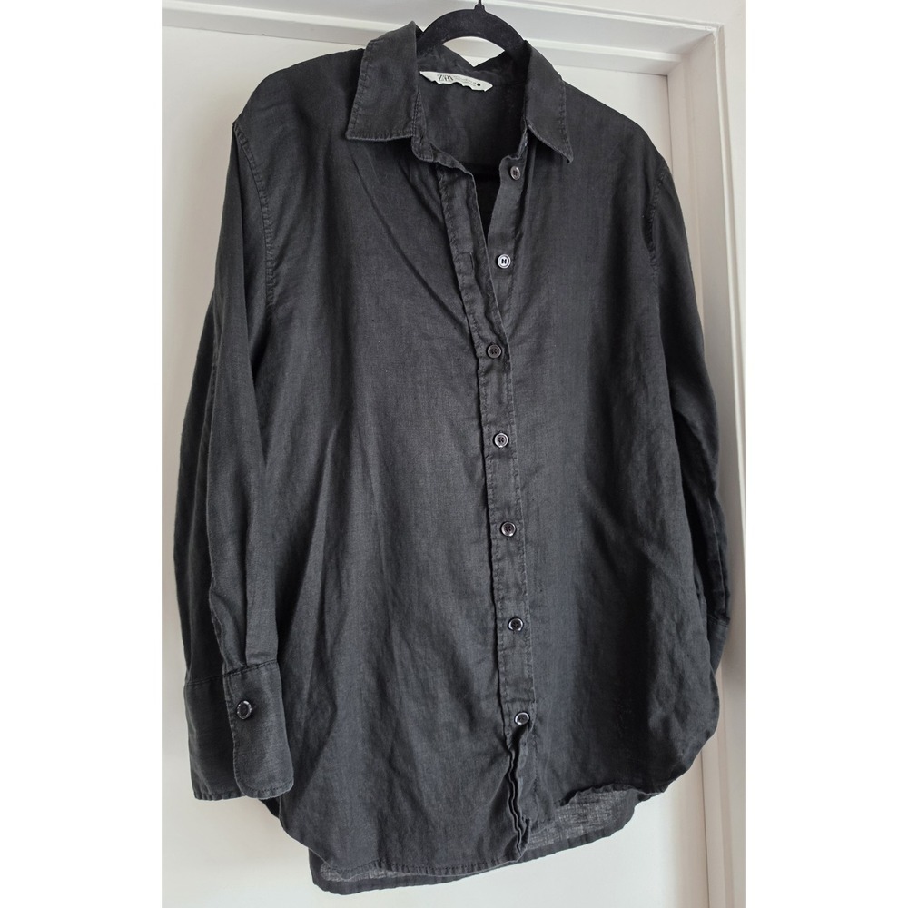 Zara Black Button-Down Linen Shirt